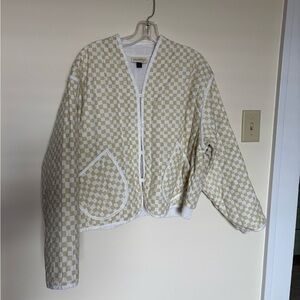 Universal Thread Cream & White Checkerboard Zip Cardigan Jacket